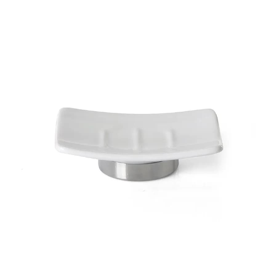 Portasapone d'appoggio in ceramica bianco e acciaio inox cromo - Petunia di Gedy