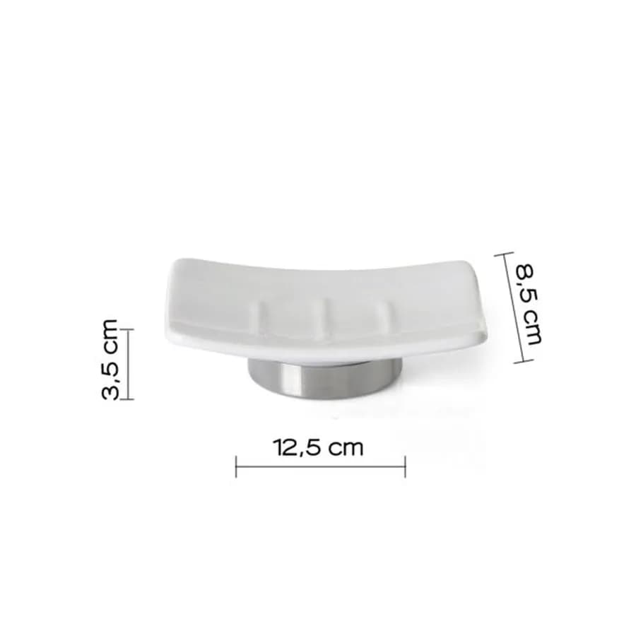 Portasapone d'appoggio in ceramica bianco e acciaio inox cromo - Petunia di Gedy