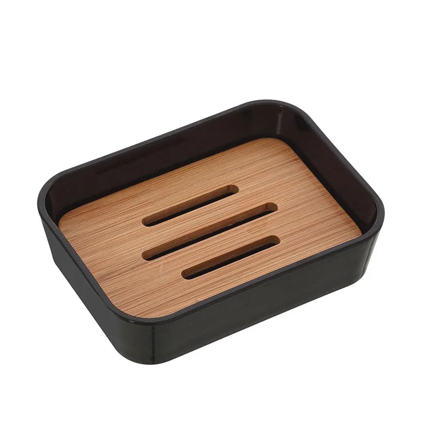 Portasapone da appoggio nero effetto legno - Linea bamboo
