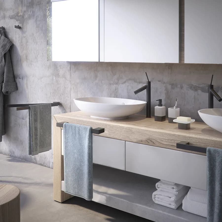 Portasalviette a muro 60 cm in alluminio e cromall nero opaco - Lounge di Gedy
