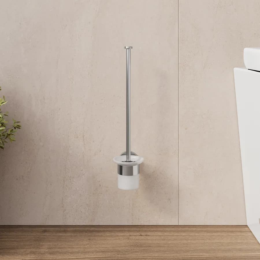 Portascopino a muro in acciaio inox spazzolato e vetro - Billie