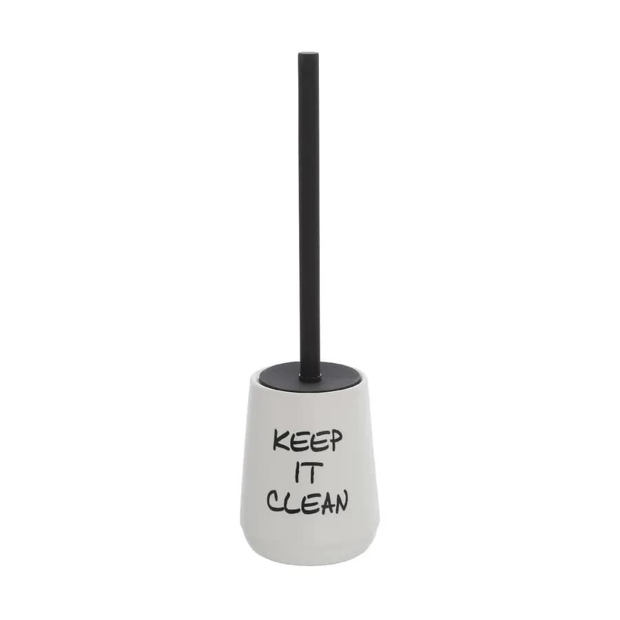 Portascopino da appoggio in ceramica bianco con scritta - Linea Wash