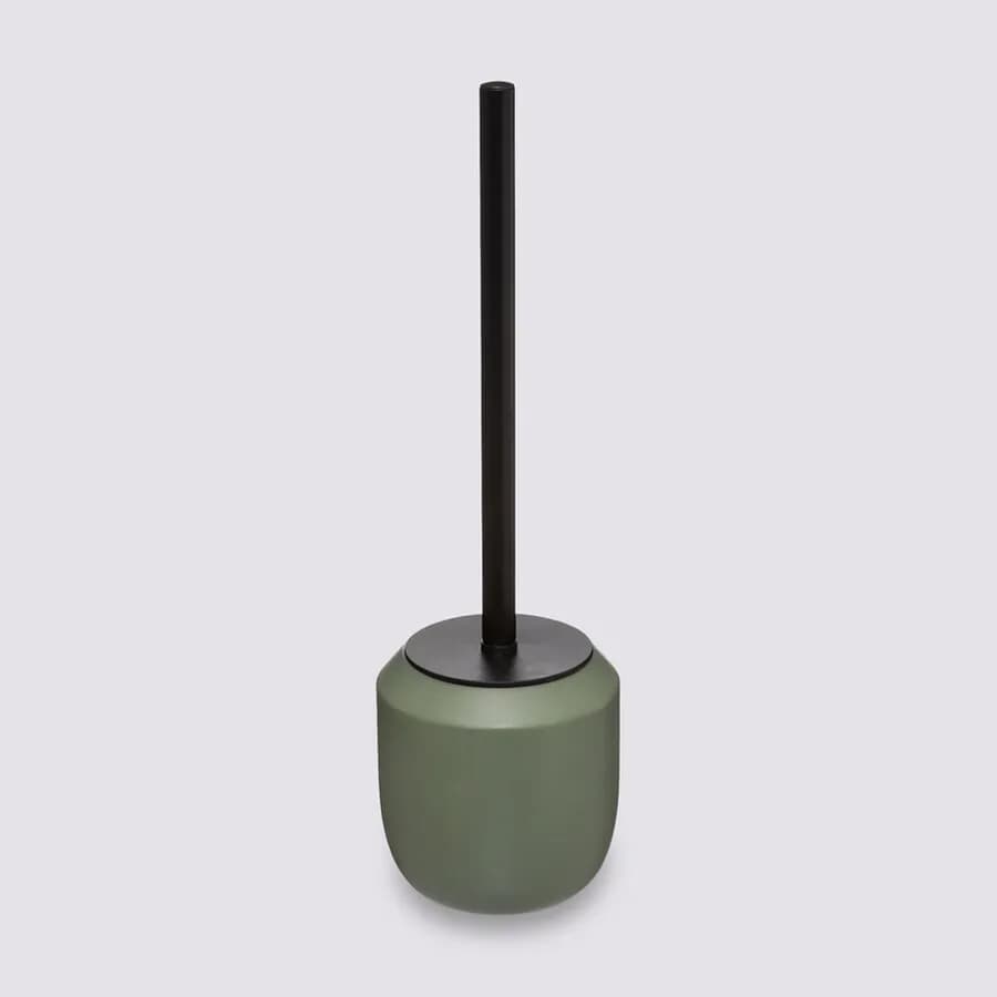 Portascopino rotondo 12 cm verde kaki con scopino nero