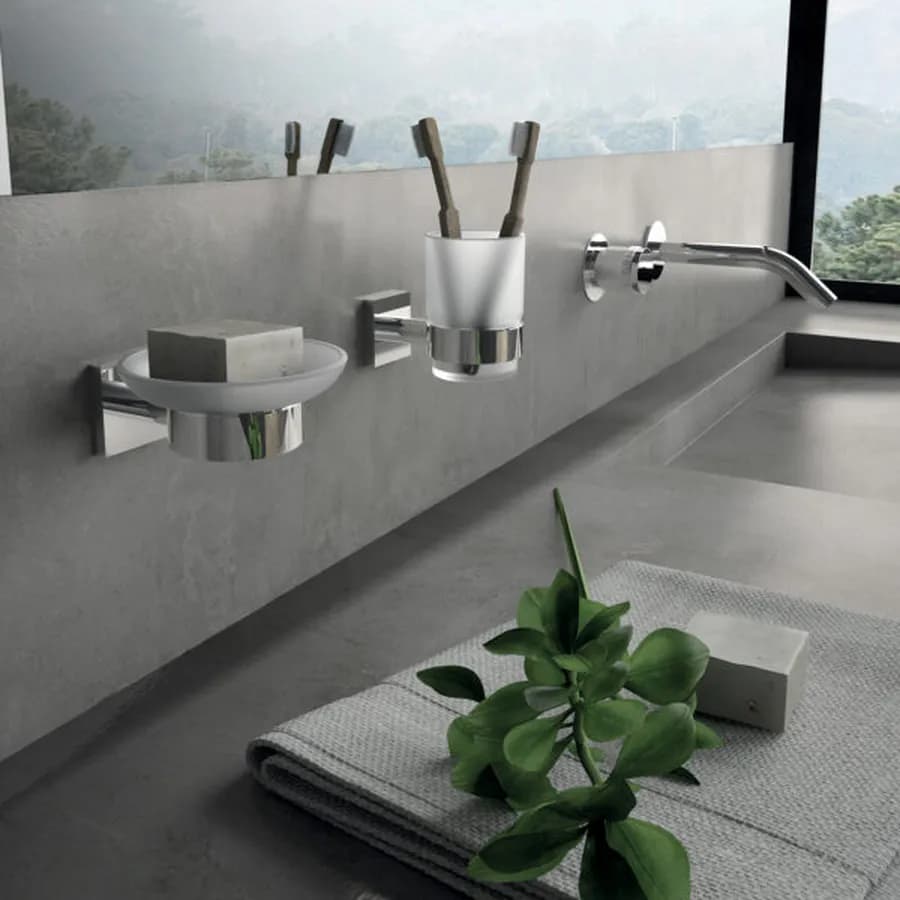 Portaspazzolini a muro in acciaio inox cromo e vetro satinato - Fuji di Gedy