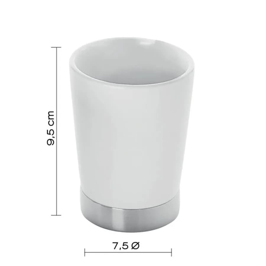 Portaspazzolini d'appoggio in ceramica bianco e acciaio inox cromo - Petunia di Gedy