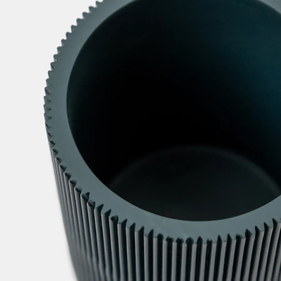Portaspazzolini d'appoggio in pietra blu petrolio rigato con base in bambù - Scottie