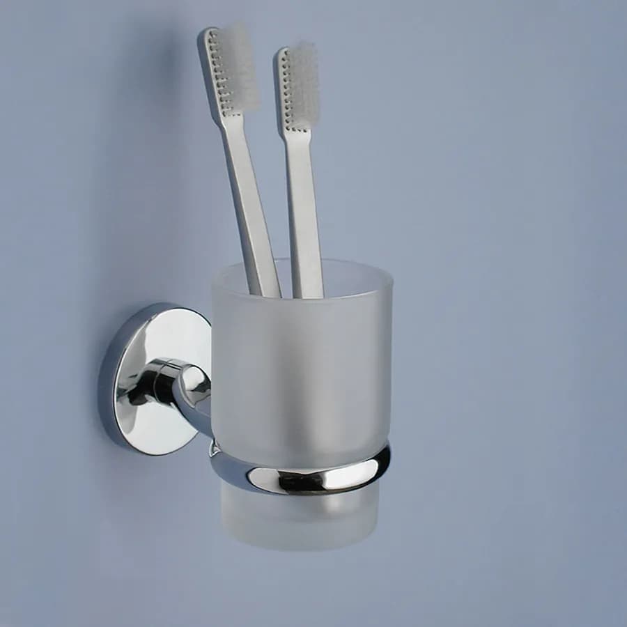 Portaspazzolini a muro in acciaio inox e cromall cromo e vetro satinato - Vermont Pro di Gedy