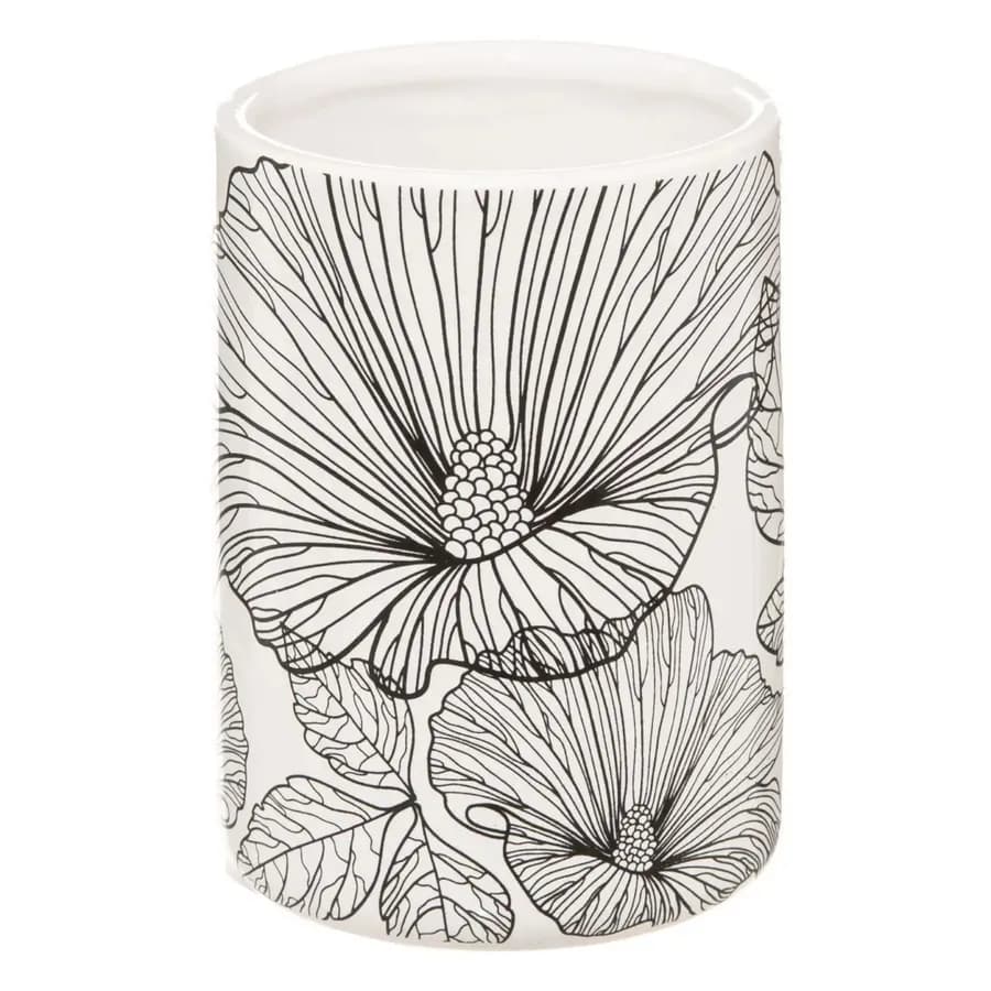 Portaspazzolino in gres bianco con stampa floreale - Noirleur