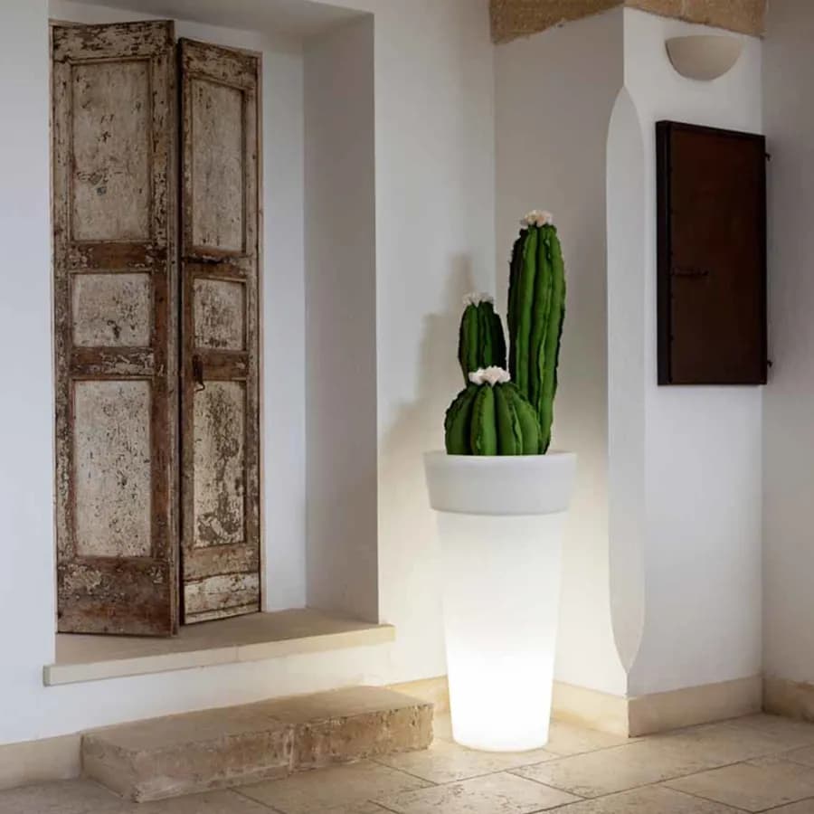 Portavaso da esterno rotondo 48 cm in polietilene neutro con kit luce - Livery