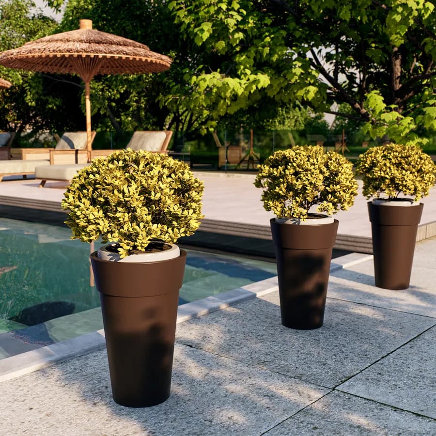 Portavaso da esterno rotondo 29 cm in polietilene bronzo - Livery