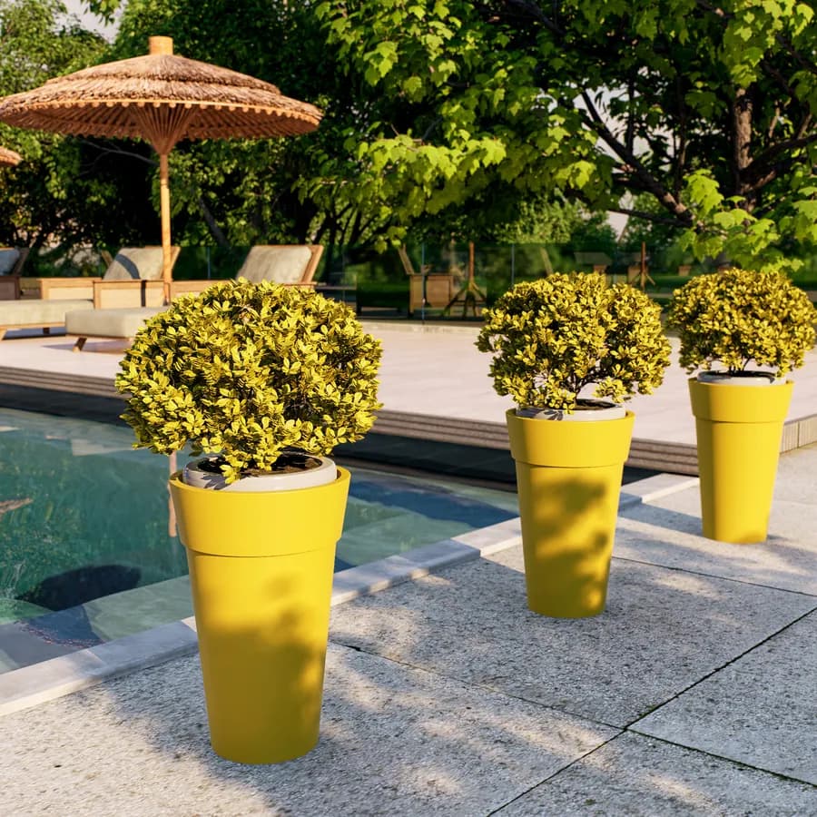 Portavaso da esterno rotondo 29 cm in polietilene giallo - Livery