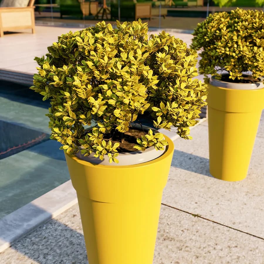 Portavaso da esterno rotondo 29 cm in polietilene giallo - Livery