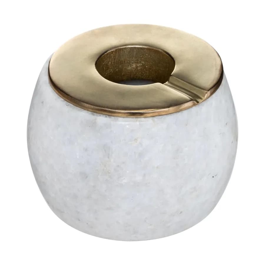 Posacenere rotondo 12 cm in marmo naturale e metallo oro