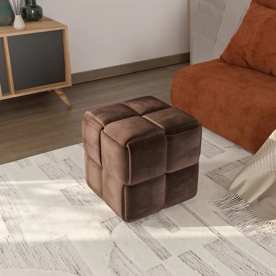 Pouf 36x36h cm in velluto caffè - Josef