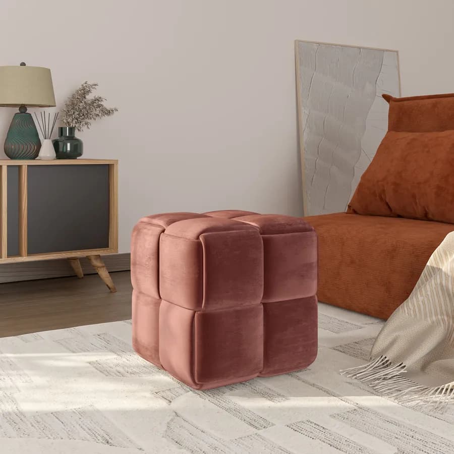 Pouf 36x36h cm in velluto rosa antico - Josef