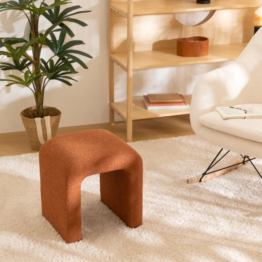 Pouf 36x41 cm design ad arco in tessuto bouclé terracotta - Lyon