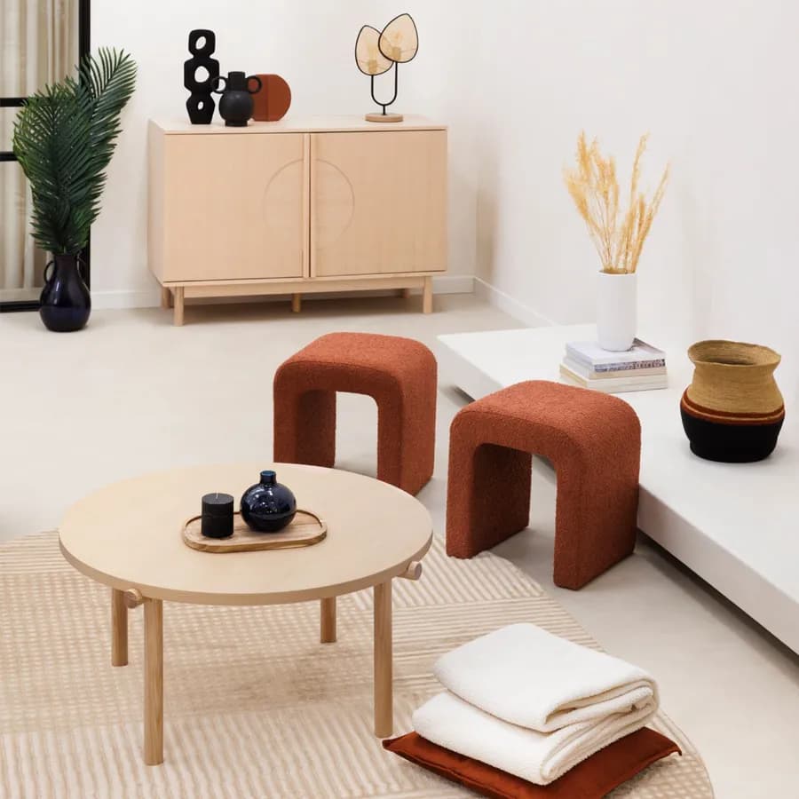 Pouf 36x41 cm design ad arco in tessuto bouclé terracotta - Lyon