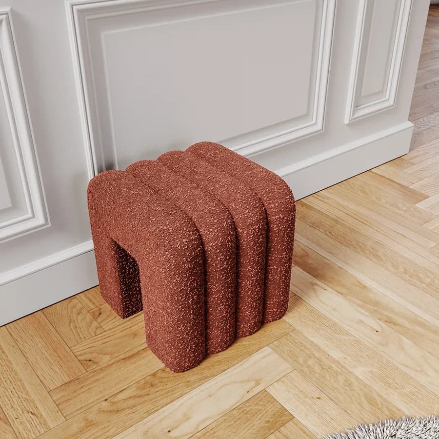 Pouf 38x40 cm design ad arco in tessuto bouclé terraccotta - Rudy