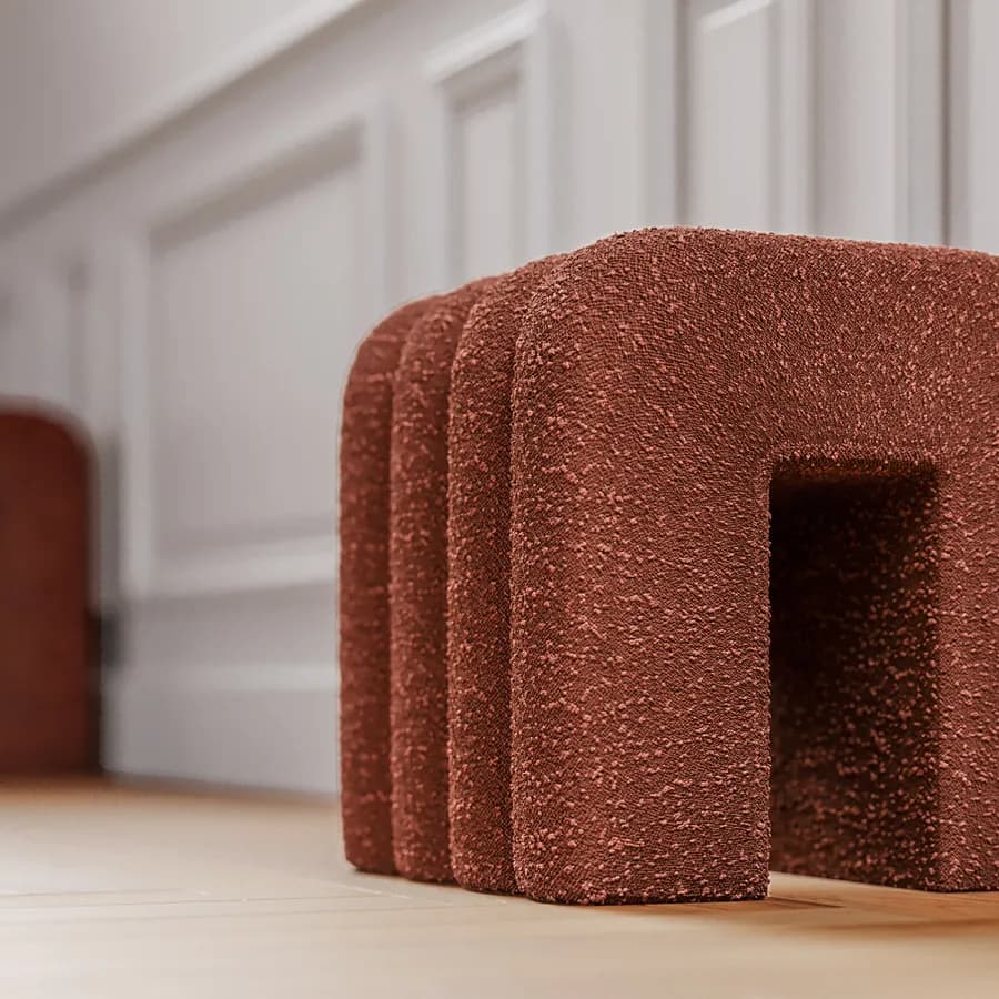 Pouf 38x40 cm design ad arco in tessuto bouclé terraccotta - Rudy