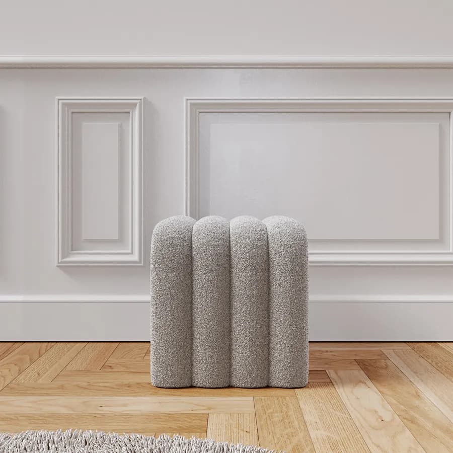 Pouf 38x40 cm design ad arco in tessuto micro teddy grigio chiaro - Rudy