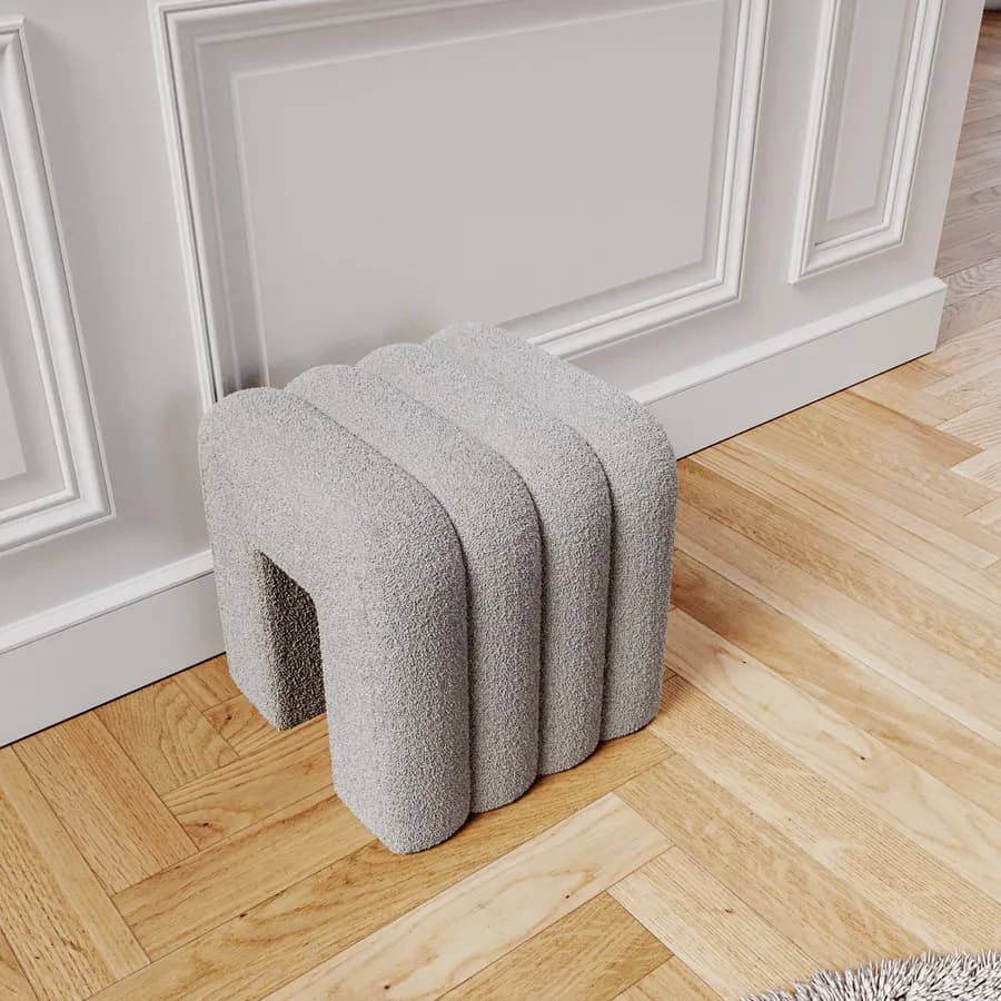 Pouf 38x40 cm design ad arco in tessuto micro teddy grigio chiaro - Rudy