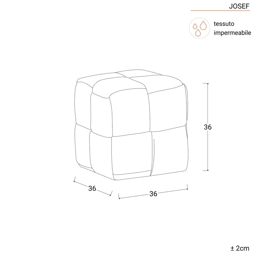 Pouf 36x36 cm in velluto a coste nero antimacchia e idrorepellente - Josef