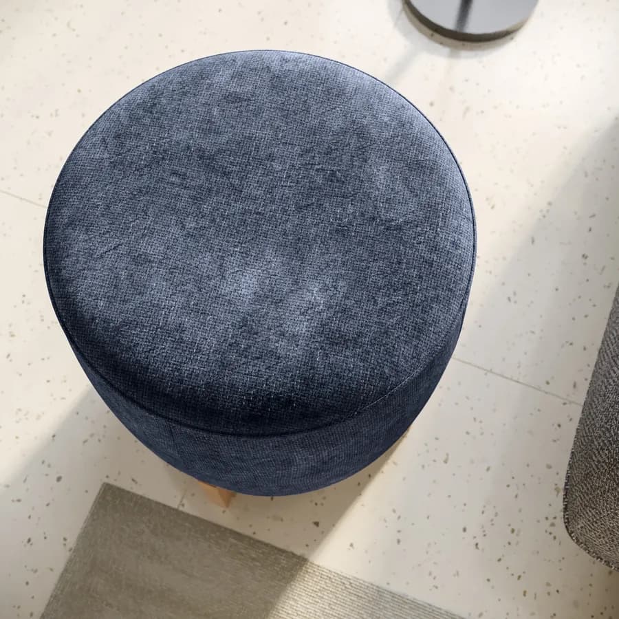 Pouf 41 cm in tessuto ciniglia blu con base in legno - Hartley