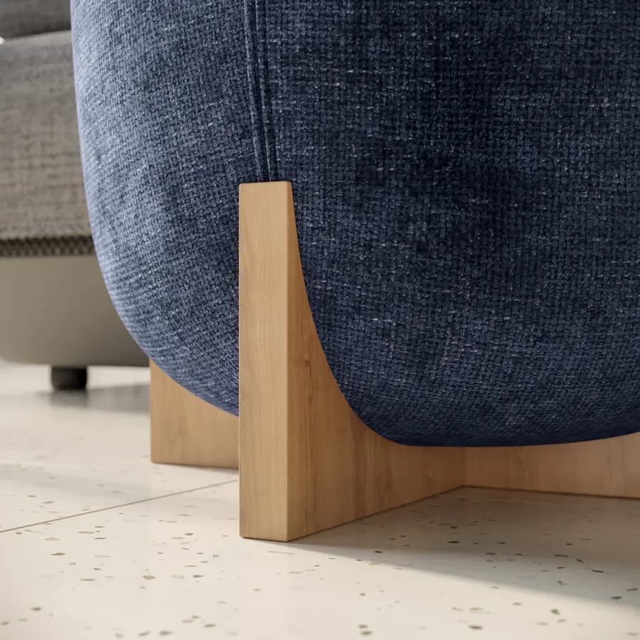 Pouf 41 cm in tessuto ciniglia blu con base in legno - Hartley