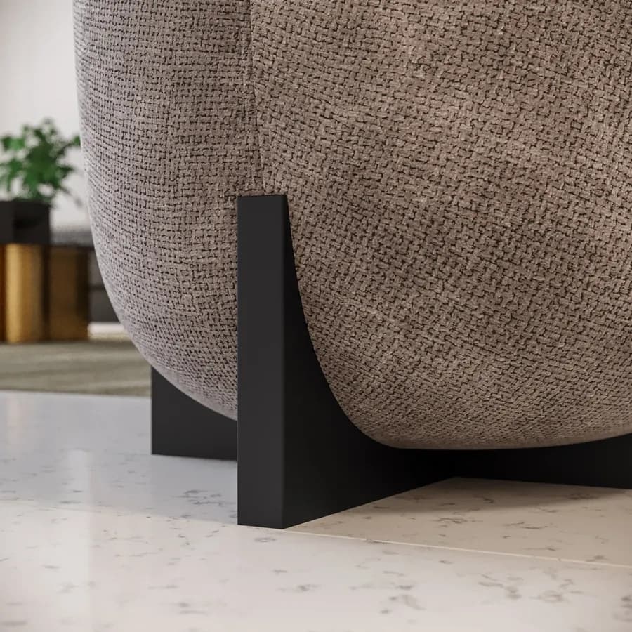 Pouf 41 cm in tessuto ciniglia grigio con base in legno nero - Hartley