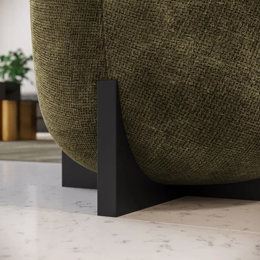 Pouf 41 cm in tessuto ciniglia verde con base in legno nero - Hartley