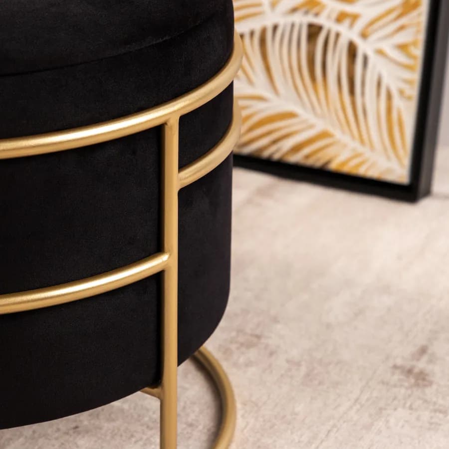 Pouf contenitore 43x37h cm in velluto nero con base oro - Balance