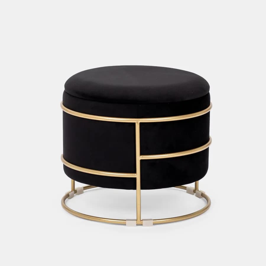 Pouf contenitore 43x37h cm in velluto nero con base oro - Balance