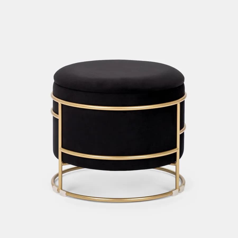Pouf contenitore 43x37h cm in velluto nero con base oro - Balance