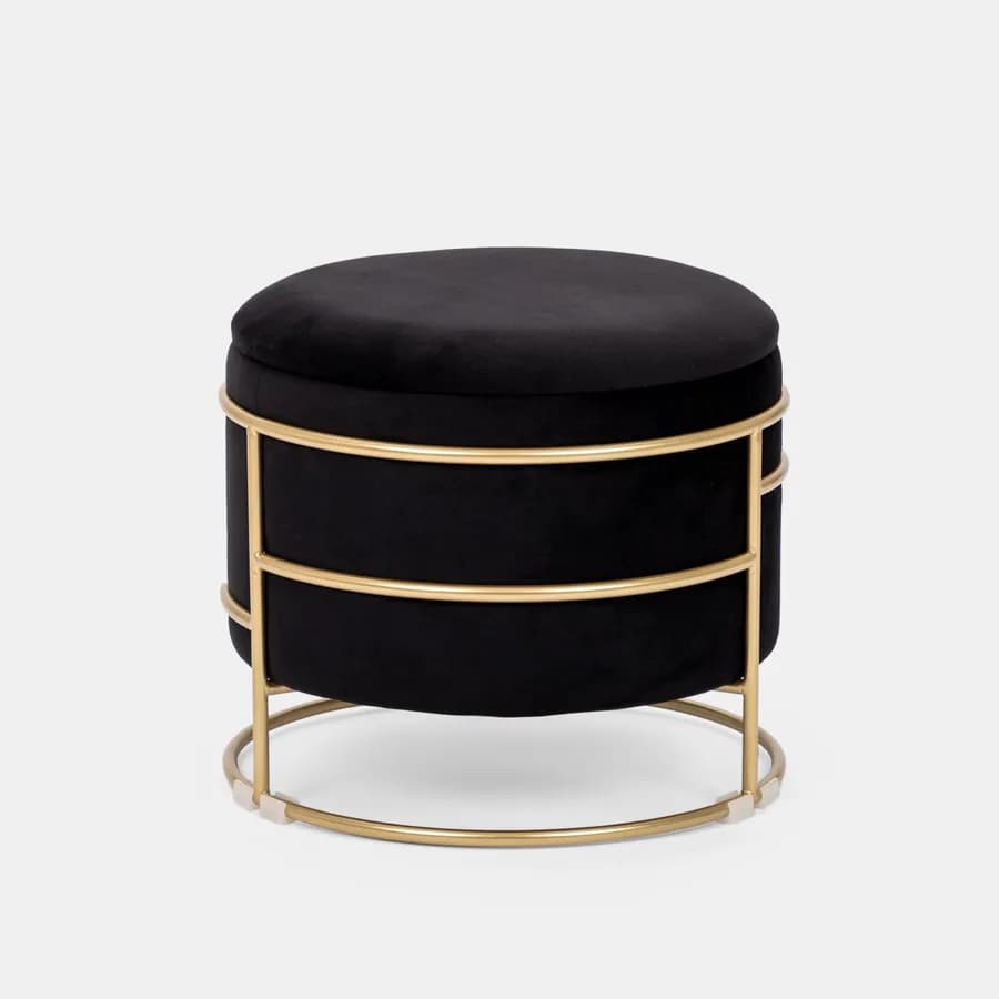 Pouf contenitore 43x37h cm in velluto nero con base oro - Balance