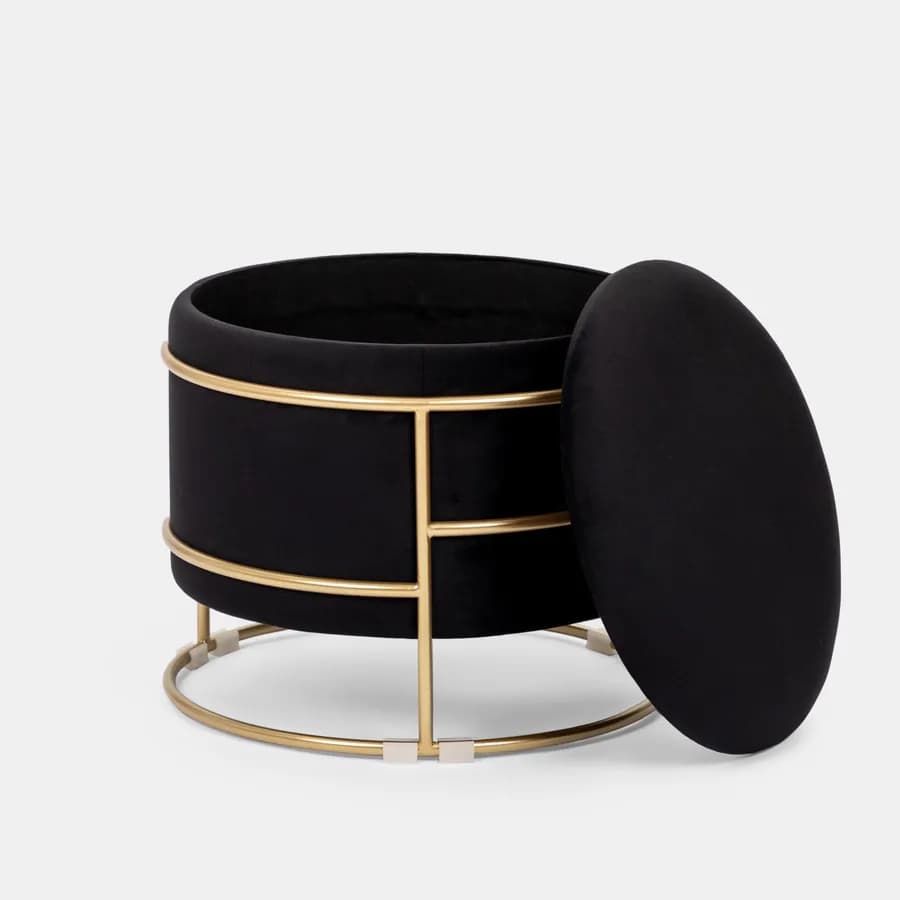 Pouf contenitore 43x37h cm in velluto nero con base oro - Balance