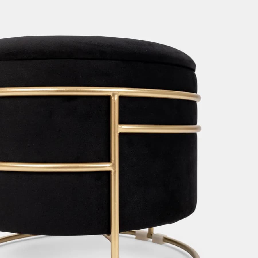 Pouf contenitore 43x37h cm in velluto nero con base oro - Balance