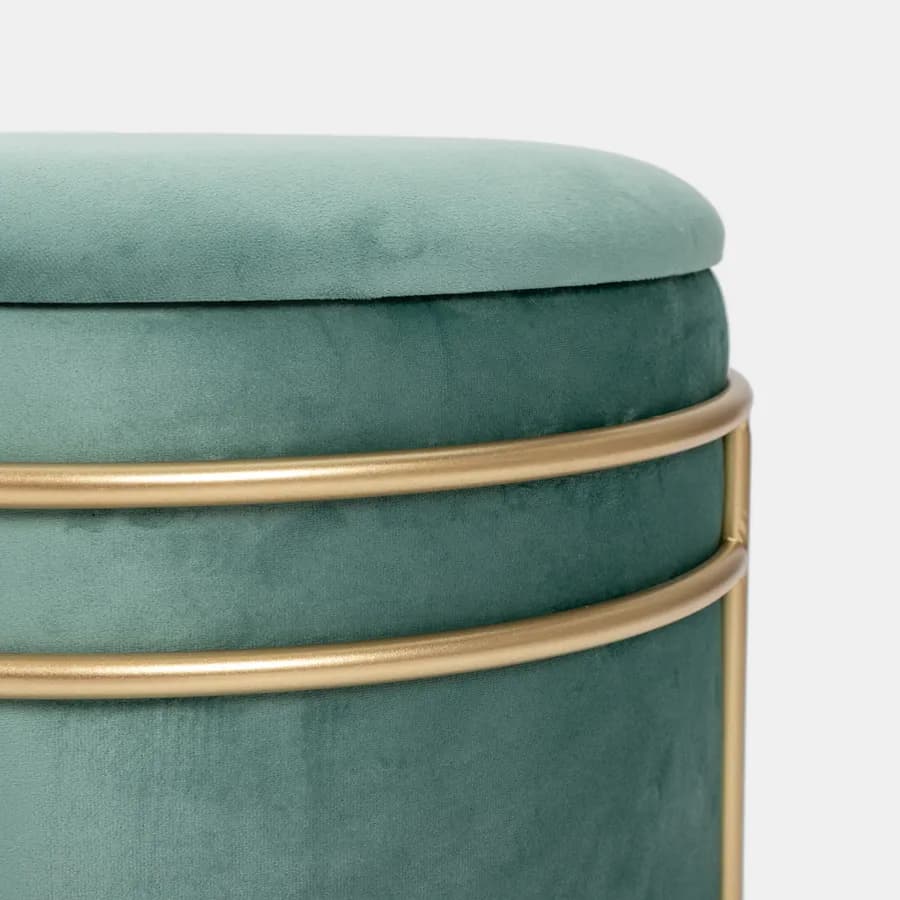 Pouf contenitore 43x37h cm in velluto verde salvia con base oro - Balance