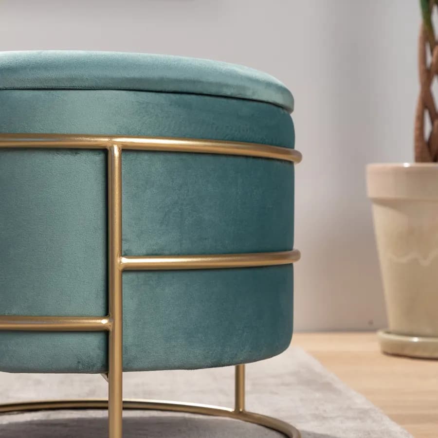 Pouf contenitore 43x37h cm in velluto verde salvia con base oro - Balance