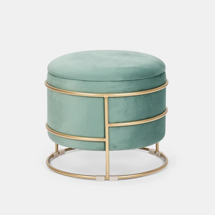 Pouf contenitore 43x37h cm in velluto verde salvia con base oro - Balance