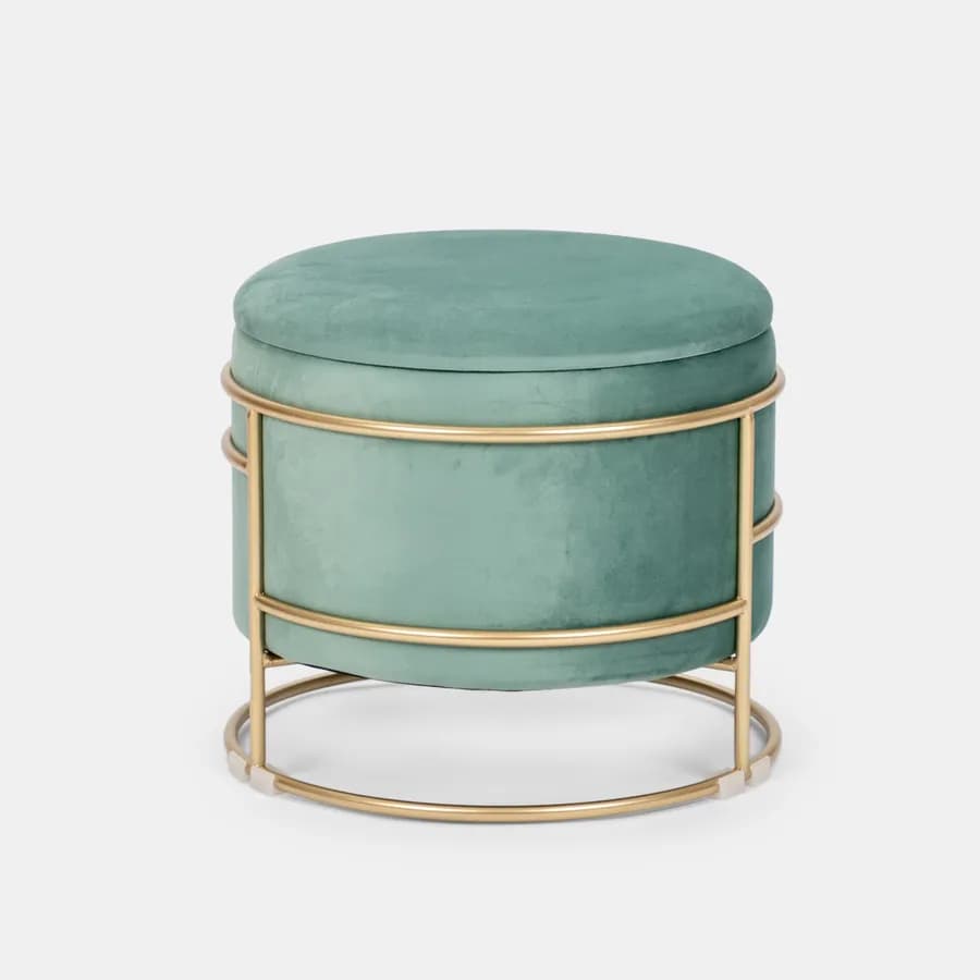 Pouf contenitore 43x37h cm in velluto verde salvia con base oro - Balance