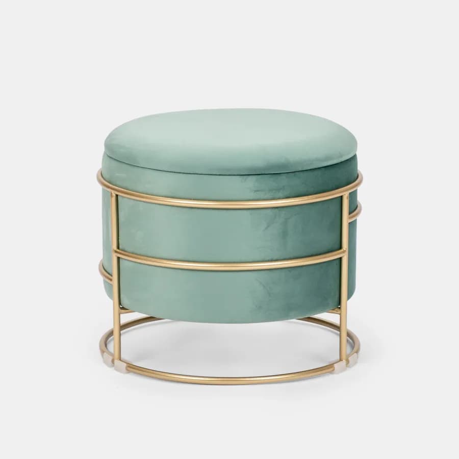 Pouf contenitore 43x37h cm in velluto verde salvia con base oro - Balance