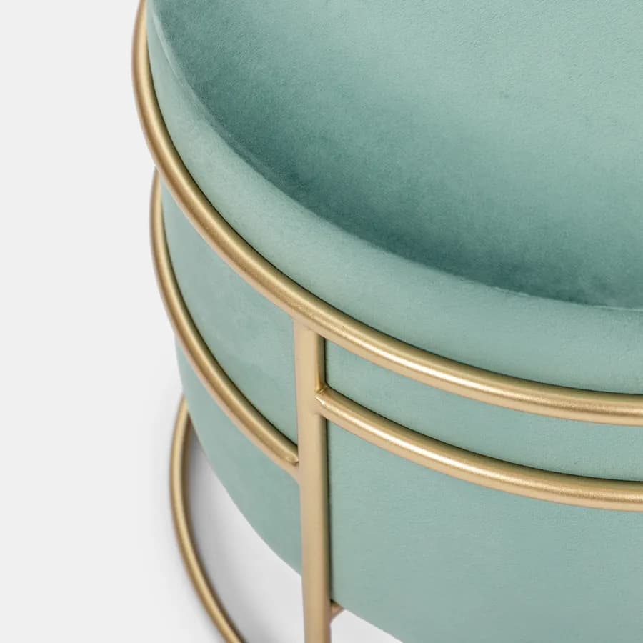 Pouf contenitore 43x37h cm in velluto verde salvia con base oro - Balance