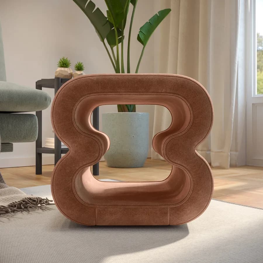 Pouf 45x42 cm in tessuto a trama sottile terracotta con design astratto - Everett