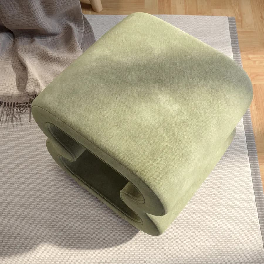 Pouf 45x42 cm in tessuto a trama sottile verde chiaro con design astratto - Everett