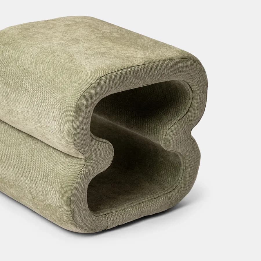 Pouf 45x42 cm in tessuto a trama sottile verde chiaro con design astratto - Everett