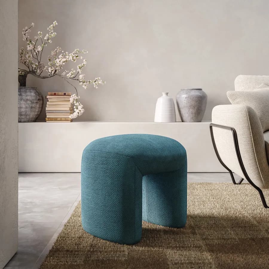 Pouf 47x42 cm in tessuto effetto maglia blu petrolio - Ticus