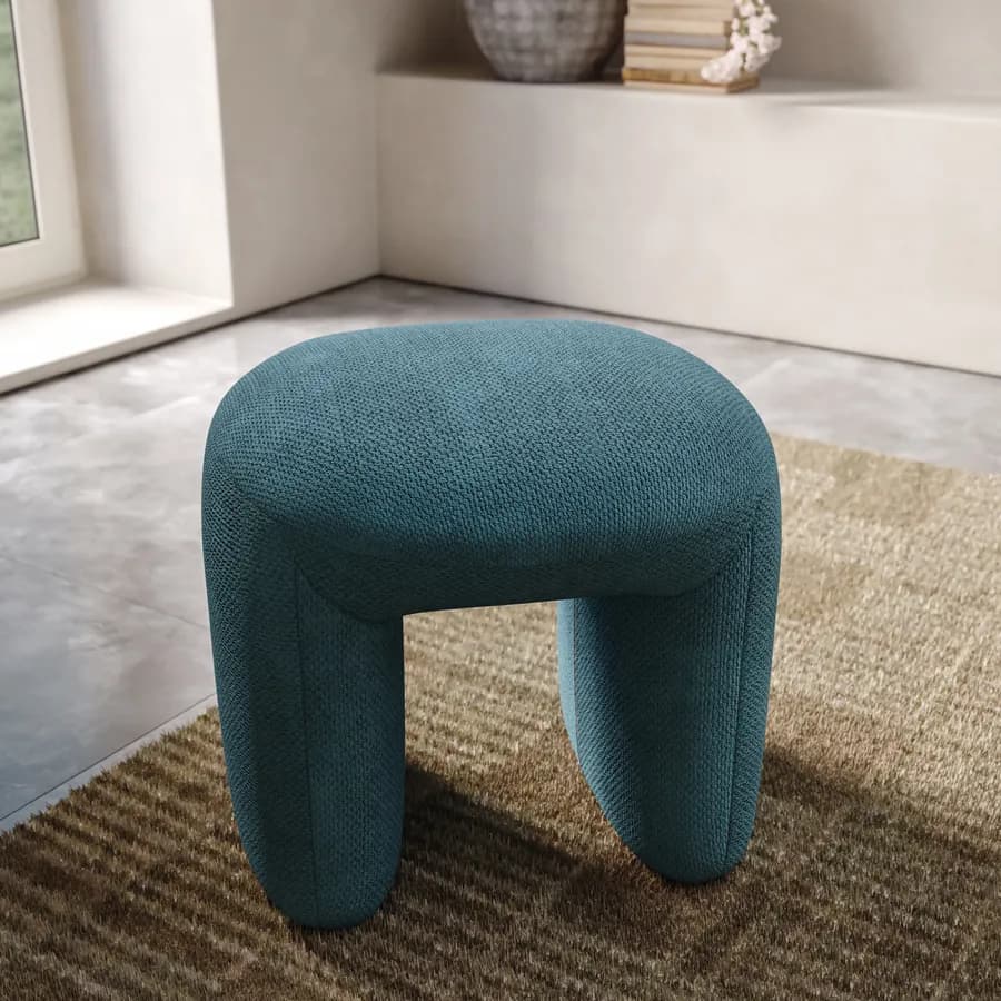 Pouf 47x42 cm in tessuto effetto maglia blu petrolio - Ticus
