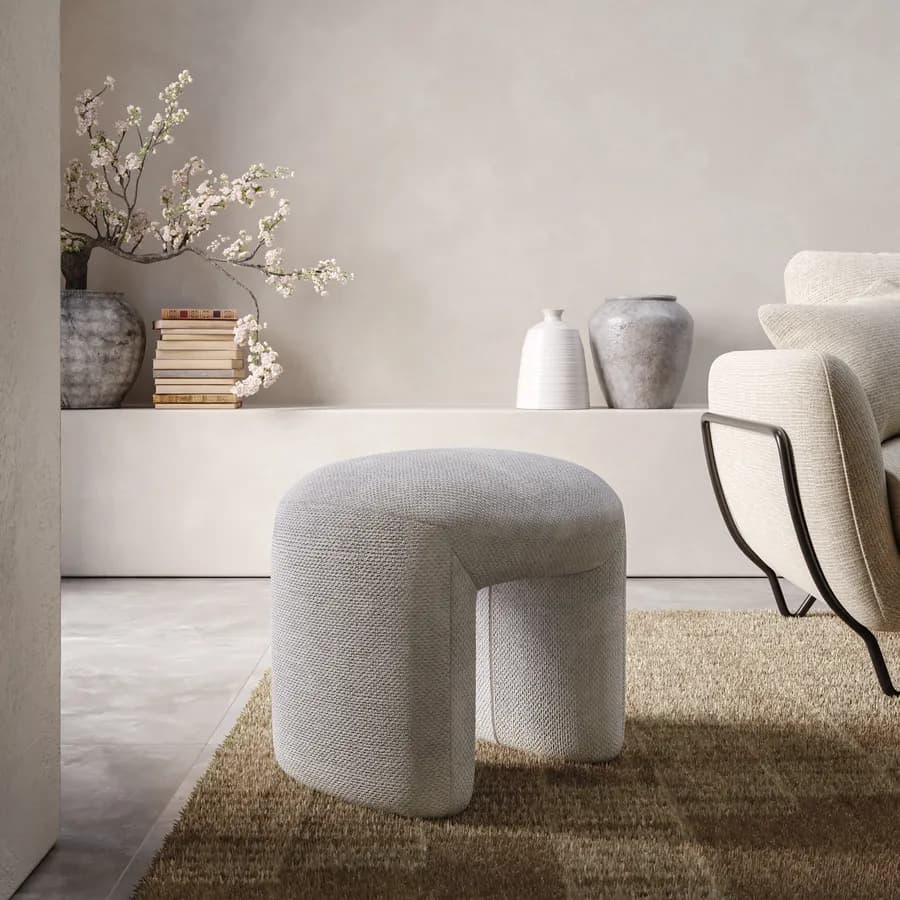 Pouf 47x42 cm in tessuto effetto maglia grigio ghiaccio - Ticus
