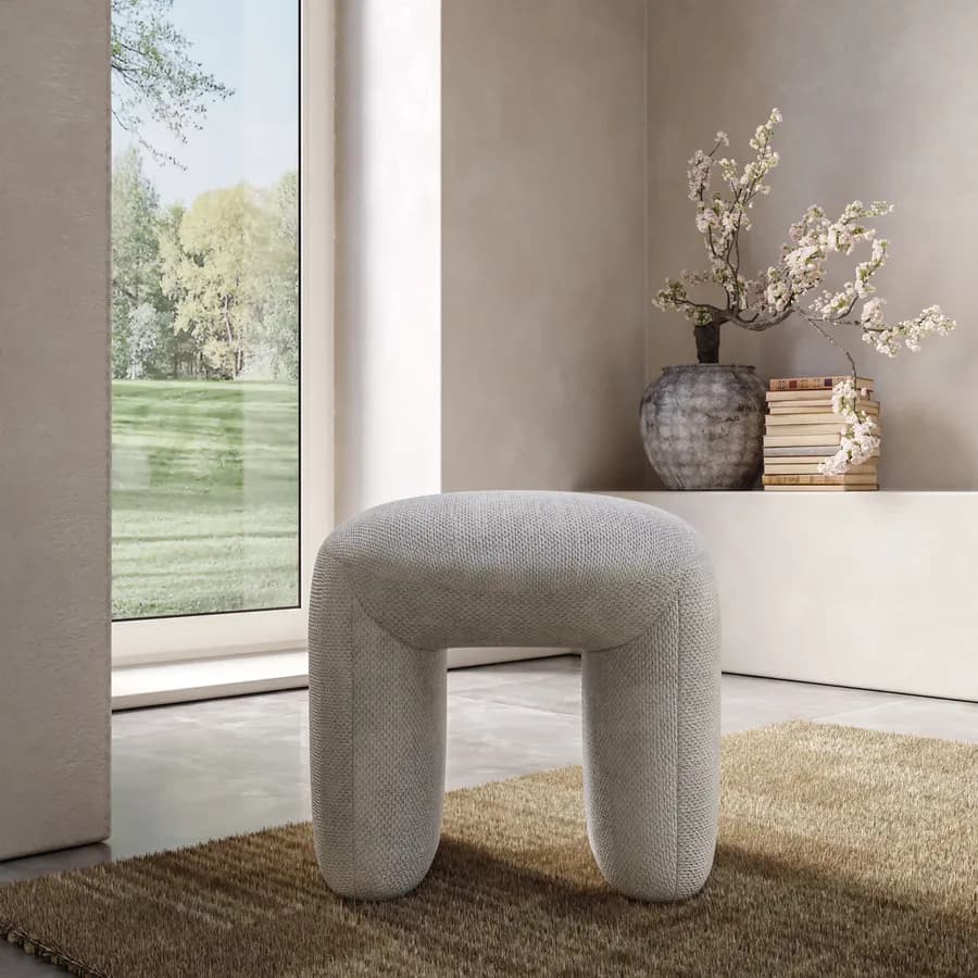 Pouf 47x42 cm in tessuto effetto maglia grigio ghiaccio - Ticus
