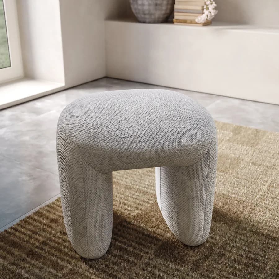 Pouf 47x42 cm in tessuto effetto maglia grigio ghiaccio - Ticus